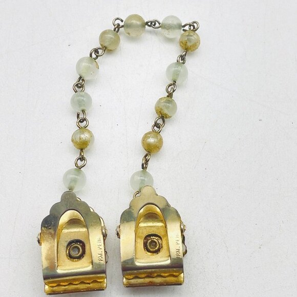 Vintage Beaded Sweater Chain and Clips Gold Tone White Beads Flowers Pat Pend - Picture 3 of 5